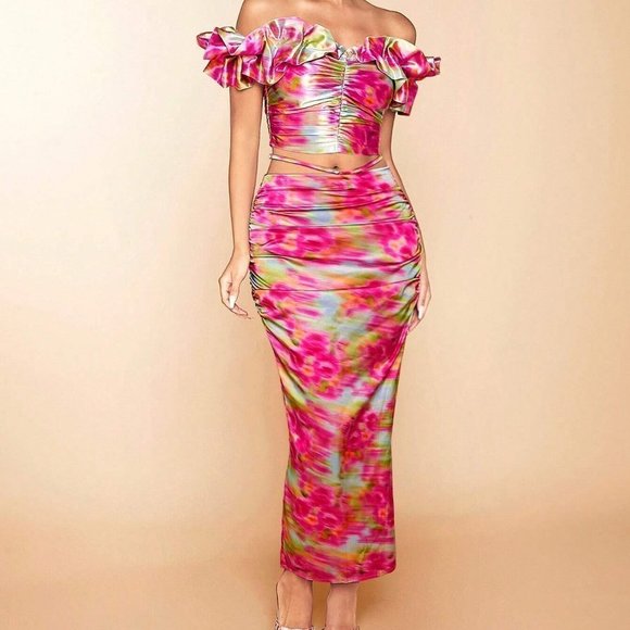 Barbie Colorful Tie Dye Print Ruched Bodycon Maxi Skirt - Picture 4 of 5